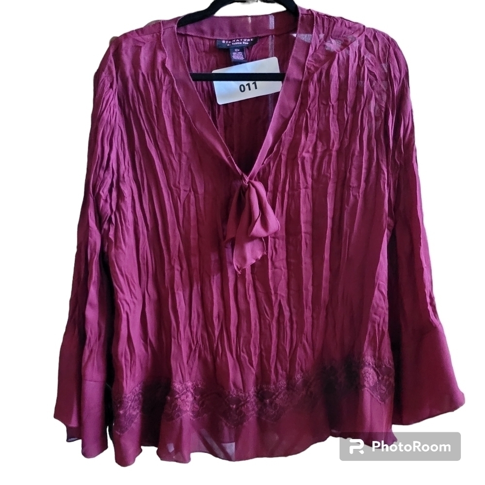 2X Robbie Bee Signature Crinkled Blouse & Skirt Coordinated Set Burgundy - Picture 4 of 6